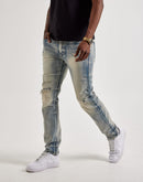 Smoke Rise Wave Effect Distressed Slim Denim Jeans