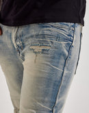 Smoke Rise Wave Effect Distressed Slim Denim Jeans