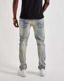 Smoke Rise Wave Effect Distressed Slim Denim Jeans