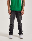 Smoke Rise Wave Effect Straight Distressed Denim Jeans