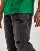 Smoke Rise Wave Effect Straight Distressed Denim Jeans