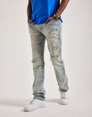 Smoke Rise Wave Effect Distressed Straight Denim Jeans