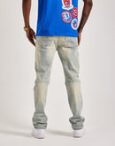 Smoke Rise Wave Effect Distressed Straight Denim Jeans