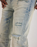 Smoke Rise Wave Effect Distressed Straight Denim Jeans