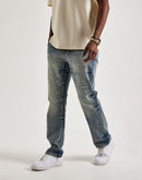 Smoke Rise Wave Effect Distressed Straight Denim Jeans