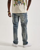 Smoke Rise Wave Effect Distressed Straight Denim Jeans