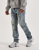 Smoke Rise Vintage Bleach Effect Distressed Slim Denim Jeans