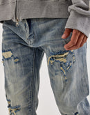 Smoke Rise Vintage Bleach Effect Distressed Slim Denim Jeans