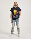 Smoke Rise Frayed Applique Distressed Stacked Flared Denim Jeans