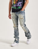 Smoke Rise Studded Star Distressed Stacked Flare Denim Jeans