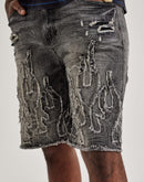 Smoke Rise Flame Applique Shorts