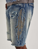Smoke Rise Studded Patch Denim Shorts