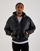 Smoke Rise Hooded Faux Leather Bomber Jacket