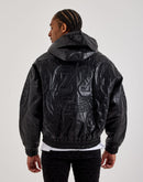 Smoke Rise Hooded Faux Leather Bomber Jacket