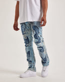 Smuggler's Moon Paisley-Print Distressed Slim Denim Jeans