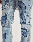 Smuggler's Moon Paisley-Print Distressed Slim Denim Jeans