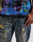 Smuggler's Moon Rhinestone Slim Distressed Denim Jeans