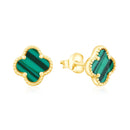 Green Malachite Clover Studs - Sterling Silver