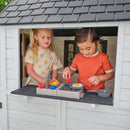 Riverscape Wooden Playhouse With Working Doorbell, Fence, Kitchen and Pet Door - White