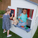 Modern Outdoor Wooden Playhouse With Picnic Table, Mailbox & Outdoor Grill - White