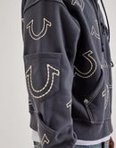 True Religion Big T Cinched Full-Zip Fleece Hoodie