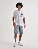 True Religion Bobby Puff Print Logo Denim Shorts