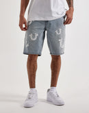 True Religion Bobby Puff Print Logo Denim Shorts