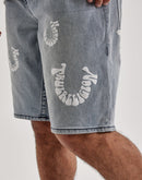 True Religion Bobby Puff Print Logo Denim Shorts
