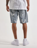 True Religion Bobby Puff Print Logo Denim Shorts
