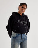 True Religion Crystal Cropped Relaxed Fleece Hoodie