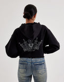 True Religion Crystal Cropped Relaxed Fleece Hoodie