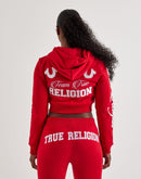 True Religion Embroidered Shrunken Full-Zip Fleece Hoodie