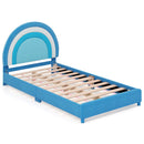 Twin Bed Frame With Height-Adjustable Headboard and Sturdy Wooden Slats-Blue