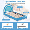 Twin Bed Frame With Height-Adjustable Headboard and Sturdy Wooden Slats-Blue