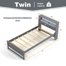 Twin Size Bed Frame With Storage Headboard and Charging Station-Gray