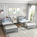 Twin Size Bed Frame With Storage Headboard and Charging Station-Gray