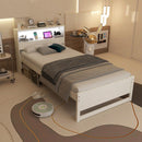 Twin Size Bed Frame With Storage Headboard and Charging Station-White