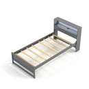 Twin Size Bed Frame With Storage Headboard and Charging Station-Gray