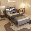 Twin Size Bed Frame With Storage Headboard and Charging Station-Gray