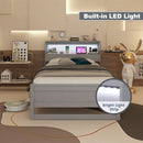 Twin Size Bed Frame With Storage Headboard and Charging Station-Gray