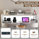 Twin Size Bed Frame With Storage Headboard and Charging Station-White