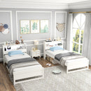 Twin Size Bed Frame With Storage Headboard and Charging Station-White