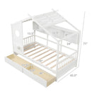 Twin Size House Bed With 2 Storage Drawers and Fence Guardrails-White