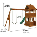 Kennedy Springs Wooden Outdoor Swing Set With Slide and Rock Wall - Green