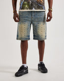 Vicious Denim Rhinestone Cross Denim Shorts