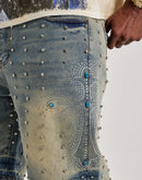 Vicious Denim Rhinestone Cross Denim Shorts