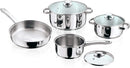 Vinod 7pc Stainless Steel Cookware Set (Frypan, Sauce Pan,  Casserole Cooking Pots w/ Glass Lid)