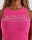 Von Dutch Rhinestone Ribbed Tank Top