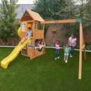 Castlewood Wooden Swing Set / Playset With Clubhouse, Mailbox, Slide and Play Kitchen - Yellow