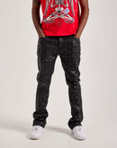 WAIMEA Stacked Coated Distressed Flare Denim Jeans